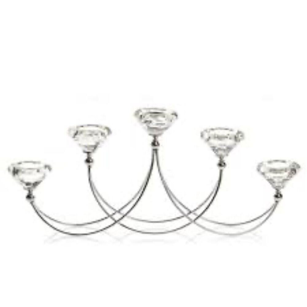 Unique Minimalistic Candelabra 5‎ Tealights Curved Metal Faceted Glass Holders
